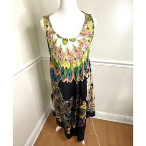 Seven Islands Sleeveless Dress Peacock Floral Colorful Beach Resort Women Size S